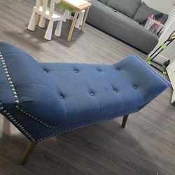 HOMCOM Modern Button Tufted Sitting Bench/Accent Fabric Upholstered Ottoman for Bedroom or Living Roomlue, blue, 47" L x 15” W x 21" H