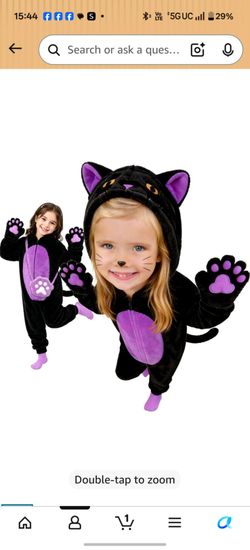 Kids M Black Cat Halloween Costume, Ages 7–8, Paw Gloves and Tail