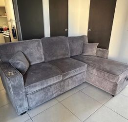 Gray Corduroy Sectional Sofa with Chaise