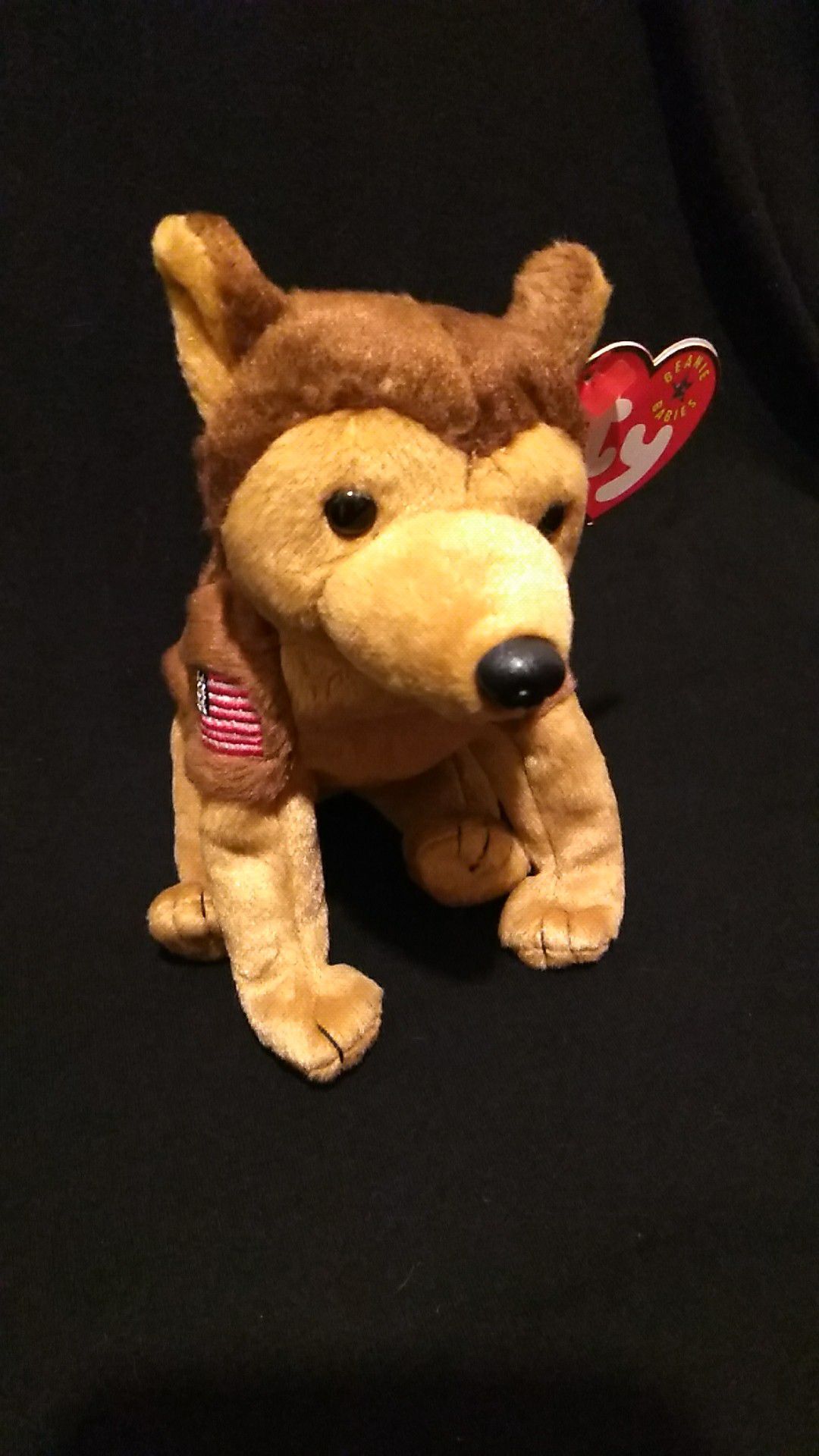 Mint Condition Retired 2001 Ty Beanie Babies Courage The German Shepherd With Flag NYPD September 11th Commemorative With Swing Tags