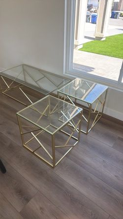Glass and Gold Metal Table Set of 3