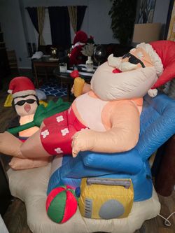 Inflatable Beach Santa and Penguin Christmas Decoration