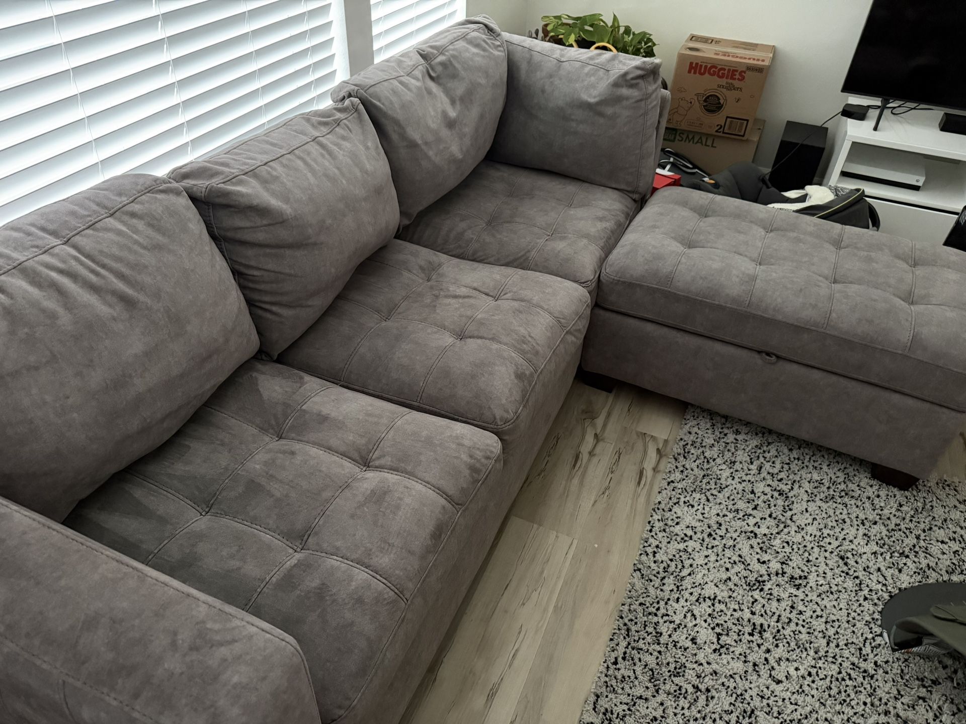 Gray Couch W/ Storage Ottoman