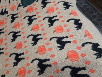Vince Camuto Tan Halloween Knit Sweater - Black Cats & Pumpkins