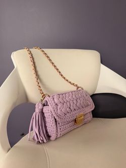 Handmade Lavender Crochet Shoulder Bag with Gold Chain