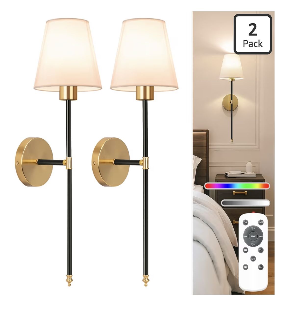 Black And Gold Rechargeable Light Sconces