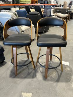 New Bar Stools Set of 2, 26 Inch Counter Height Barstools with Backs, Modern Swivel Bar Stools with PU Leather Seat for Kichen Island and Bar, Black