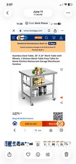 Brand new 36×24 Stalin steel rolling table for $90