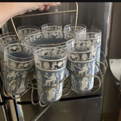 Vintage Greek Design Glasses & Ice Bucket By jeanette