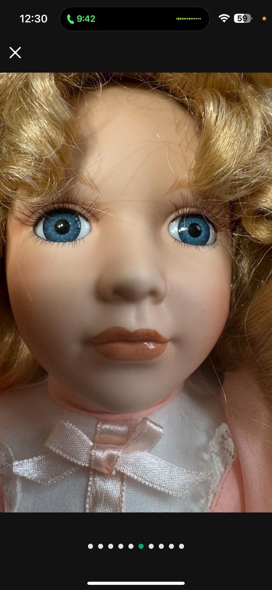 Vintage Porcelain Doll, Blonde Hair & Blue Eyes