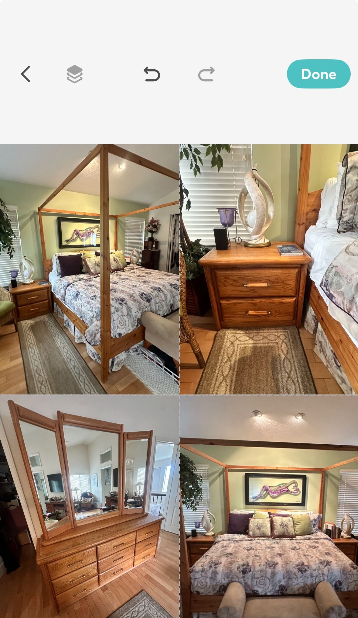 Broyhill Glenmore Panel King Canopy post Bedroom Set w/ King bed, 2 Nightstands And 1 Mirrored Dresser