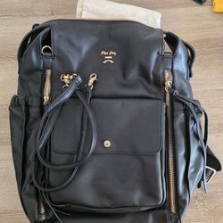 Miss Fong Leather Diaper Backpack - Baby Diaper Bag with 13 Pockets, Changing Pad, Stroller Straps, 4 Insulated Pockets (Black)
