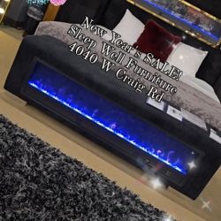 💥 Queen, King, Cal King Light Up Fireplace Bed Frames 💥 Furniture Sectionals Avail