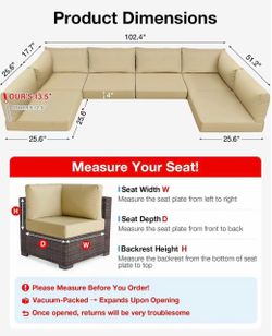 R4) 14-Piece Outdoor Patio Furniture Replacement Cushion Set, Beige  * 14-Piece Sectional Cushion Set * Waterproof & Fade-Resistant * Easy to Clean * 