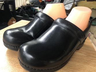 Dansko Women’s Black Leather Clogs Wedge Slip On Sandals Size 39/9US