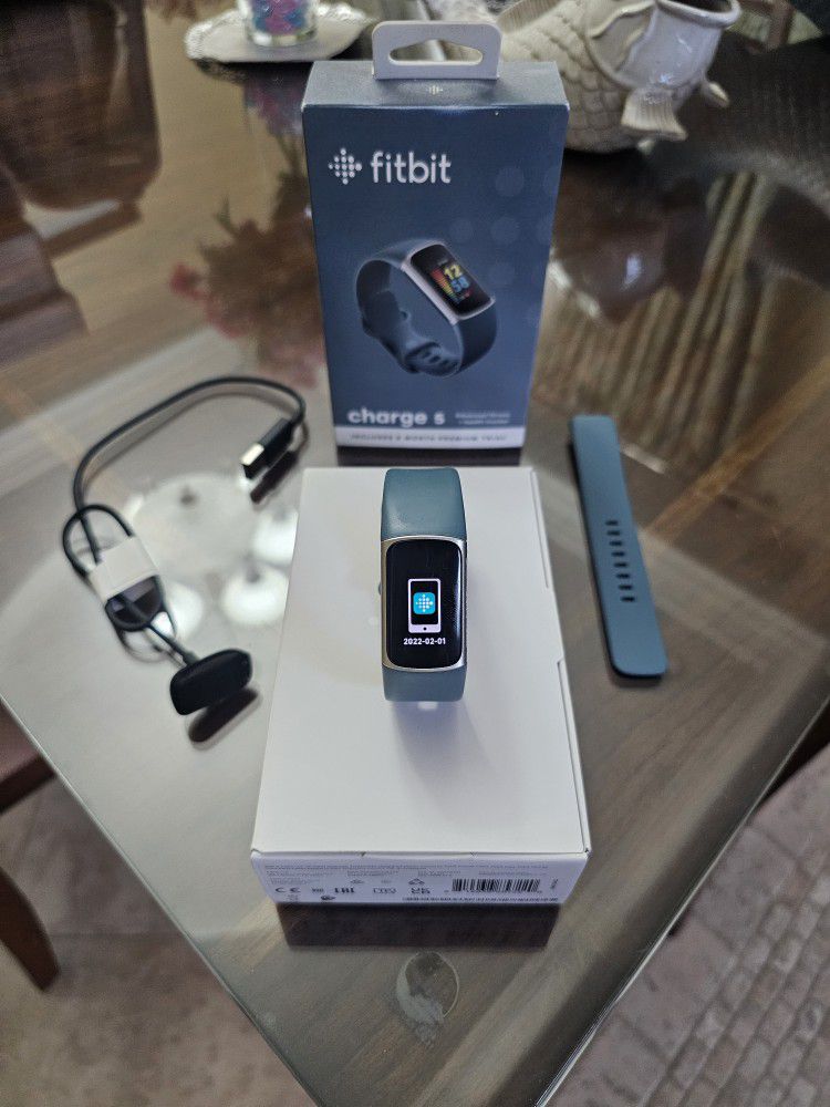 Fitbit Charge 5 Activity Tracker Platinum Mineral Blue Good Condition