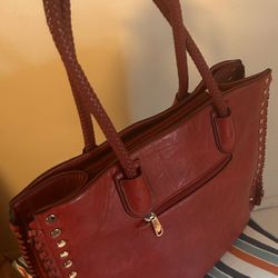 Large Bark Red Leather Tote bag