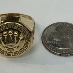14k Yellow Gold Rolex Design Men’s Ring, Size 13, Weights 12.4 Grams 