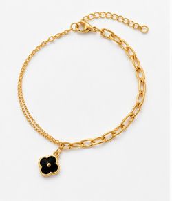 Gold Chain Bracelet with Black Clover Charm