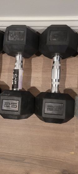 Rubber hex 25 lb dumbells