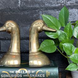 Mid Century Modern - Set of Gold, Heavy Brass Mallard Duck Head Bookends