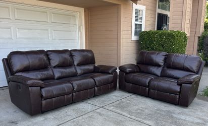 Gorgeous Real Leather Ashley Furniture Couch + Loveseat with Recliners | FREE DELIVERY