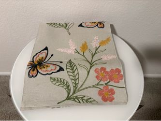 70” Table Runner Embroidered Butterflies and Flowers