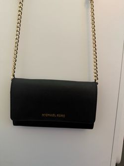 Michael Kors Black Saffiano Leather Crossbody Wallet β Gold Chain