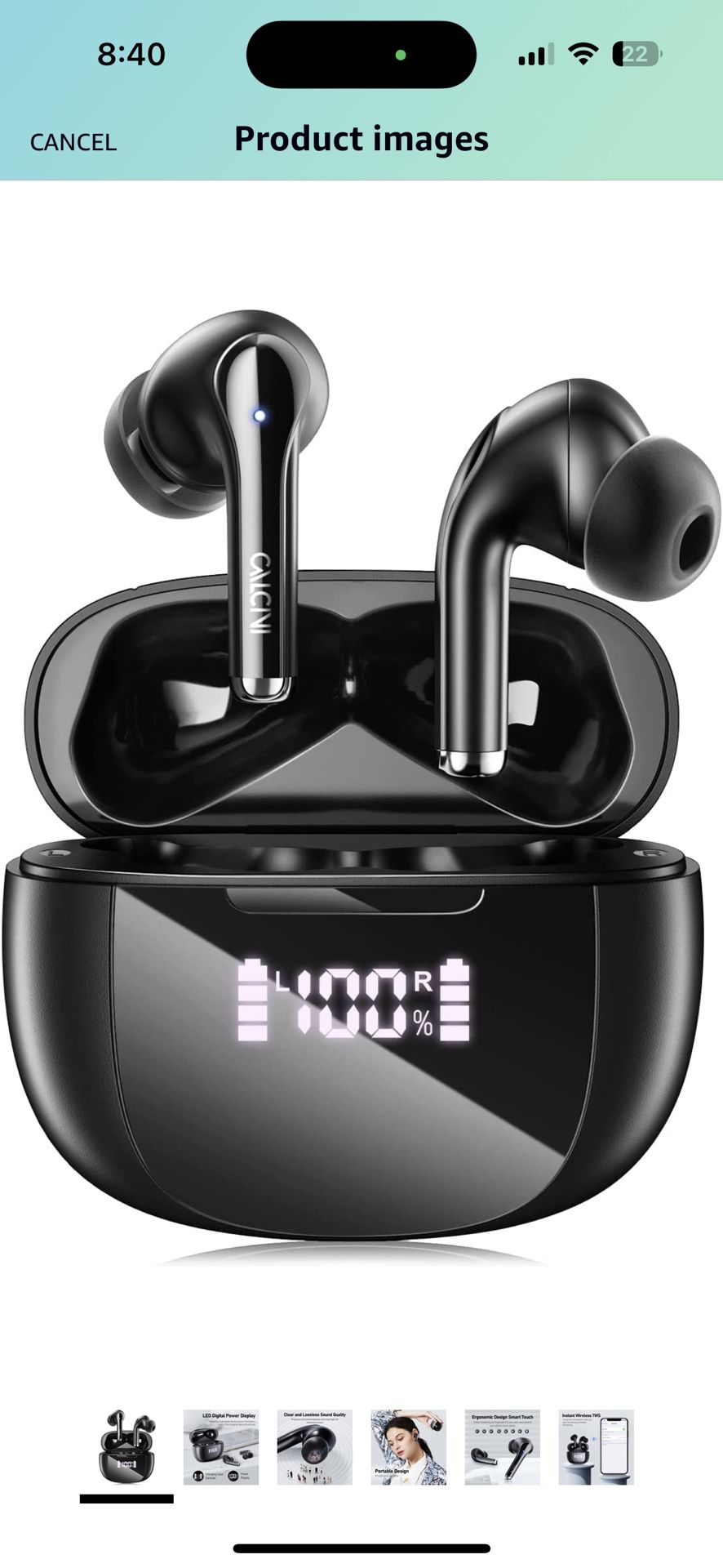 Wireless Earbuds, Bluetooth 5.3 Ear Buds with LED Power Display Charging Case,True Wireless Earphones Deep Bass Stereo Sound Microphone Headphones,Wat