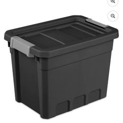 Sterilite 7.5 Gallon Stacker Tote, Durable Plastic Bin with Latch Lid, Black I have 6 pcs