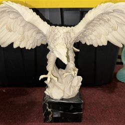 Italian Sculpture A Santini Eagle Sculpture Alabaster on Marble Base American Airlines Pilot 1960s