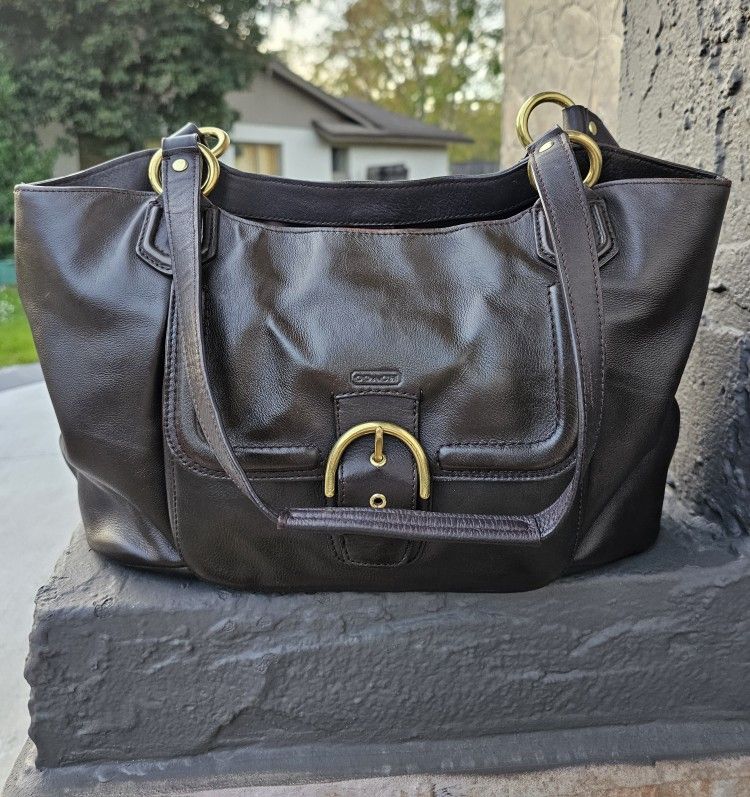 Coach CAMPBELL LEATHER BELLE CARRYALL (COACH F24961) BRASS/MAHOGANY Leather