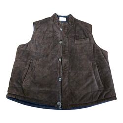 Cremieux Quilted Suede Leather Brown Vest Mens XL Waistcoat