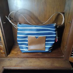 Kelly & Katie Purse/Sachel Nautical Navy, White & Brown Never Used