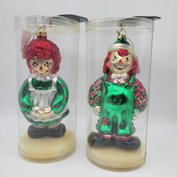 Rare Vintage Raggedy Ann And Andy Glass Ornaments