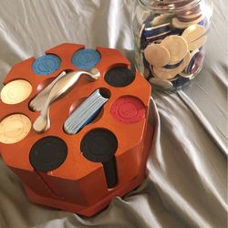 Poker Set Solid Wood And Extra Chips 