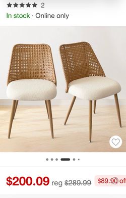 Woven Rattan Dining Chairs Set of 2