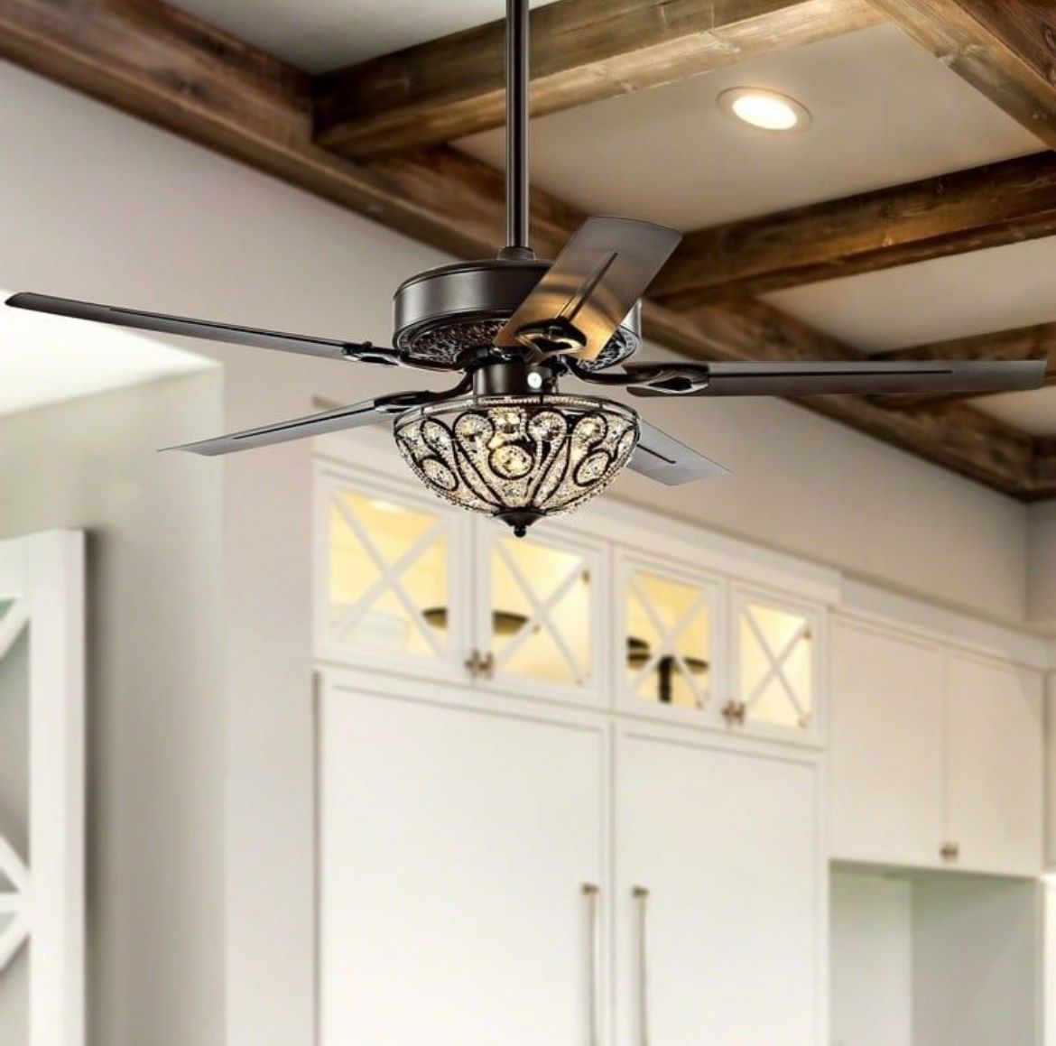 Jonathan Y Ali 48" 3-Light Wrought Iron LED Ceiling Fan With Remote, Oil Rubbed Bronze