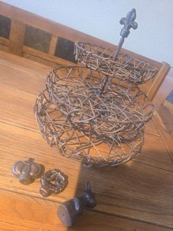 Two-Tier Wire Basket with Fleur-de-Lis Finial