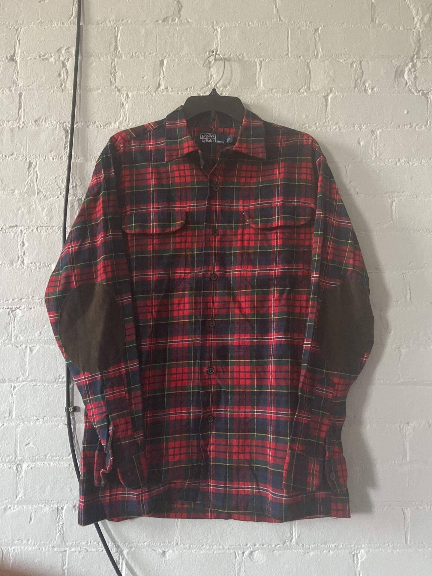 Polo Ralph Lauren Red Plaid Flannel Elbow Patch Size Small