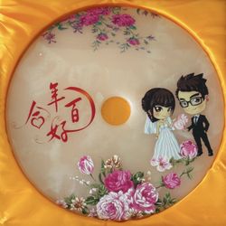 Chinese Wedding Stone Disc Plaque in Silk Case “百年好合” Love & Marriage Gift