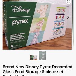 Brand New Disney Pyrex Decorated Glass Food Storage 8 piece set Sealed In Box