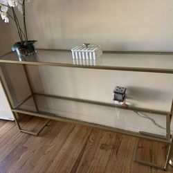 Entryway Table, 2-Tier Narrow Console Table, Tempered Glass Sofa Table with Metal Frame, Entry Table with Shelves