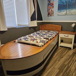 Twin Nautical Boat Hideaway Bed Bookshelf & Nightstand 