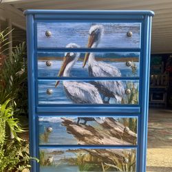 Stunning Pelicans Inspired Vintage Chest Of Drawers