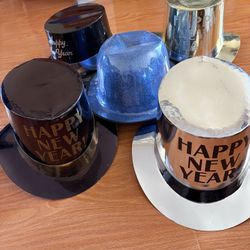 5 Party hats-4 Happy New Year and 1 Blue Glitter Hat 
