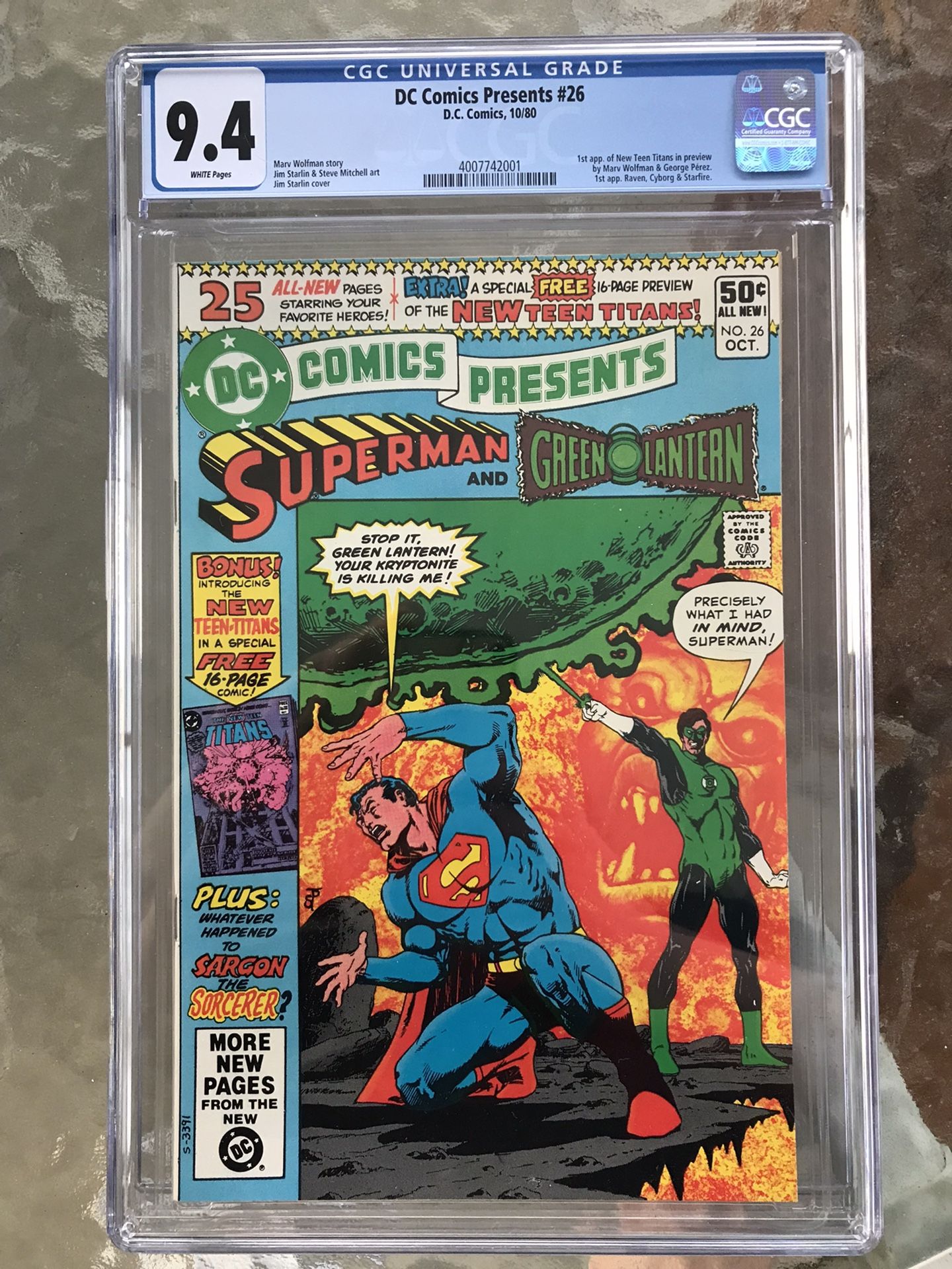 DC Comics Presents #26 (1980) CHC 9.4 — White Pages; 1st Cyborg, Starfire, & Raven