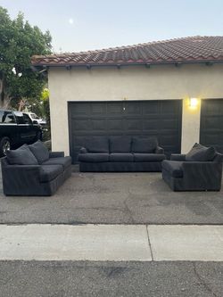 Dark Blue Fabric Sofa Set – 3 Pieces