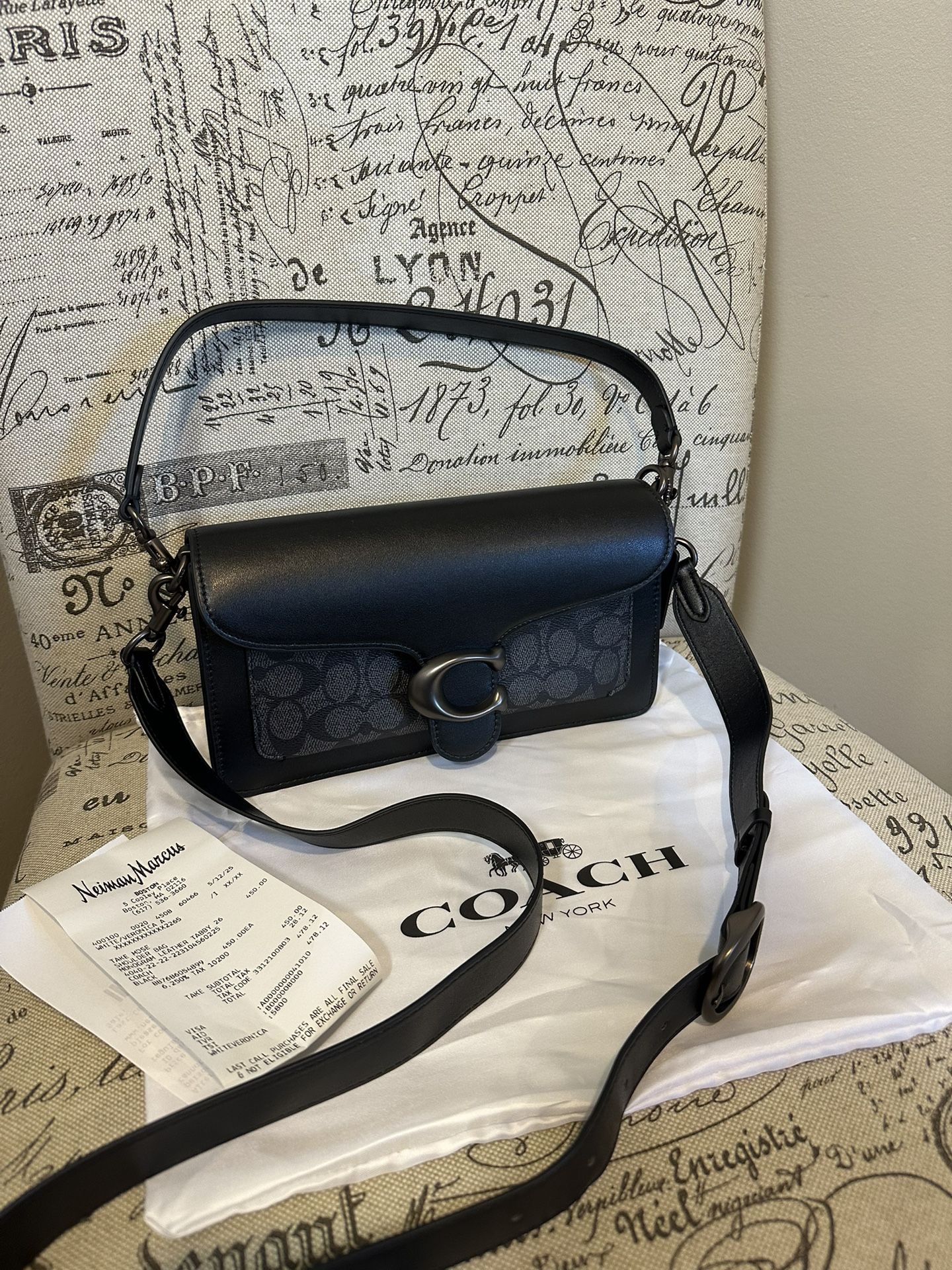 Coach Tabby 26 Shoulder Bag Leather Monogram Black