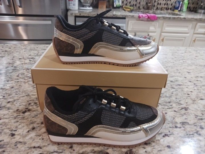 Michael Kors Women's Byrdie Mixed Media Trainer Sneakers Brown Multicolor Size 8.